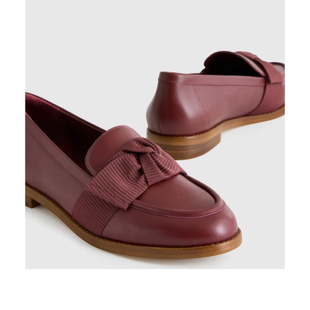 Quince Wm's Italian Leather Bow Penny Loafer Wine SZ 8 Brand New!